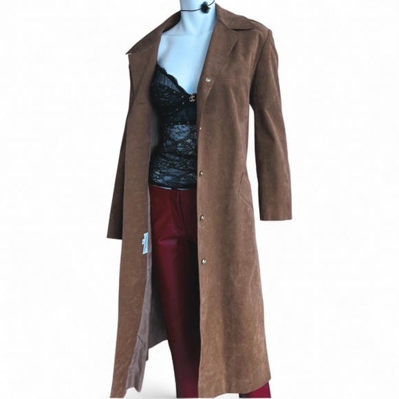 Vintage 70s Skinner Ultra Suede Trench Coat Camel Tan ILGWU Made USA Size 8/10 - Picture 1 of 10